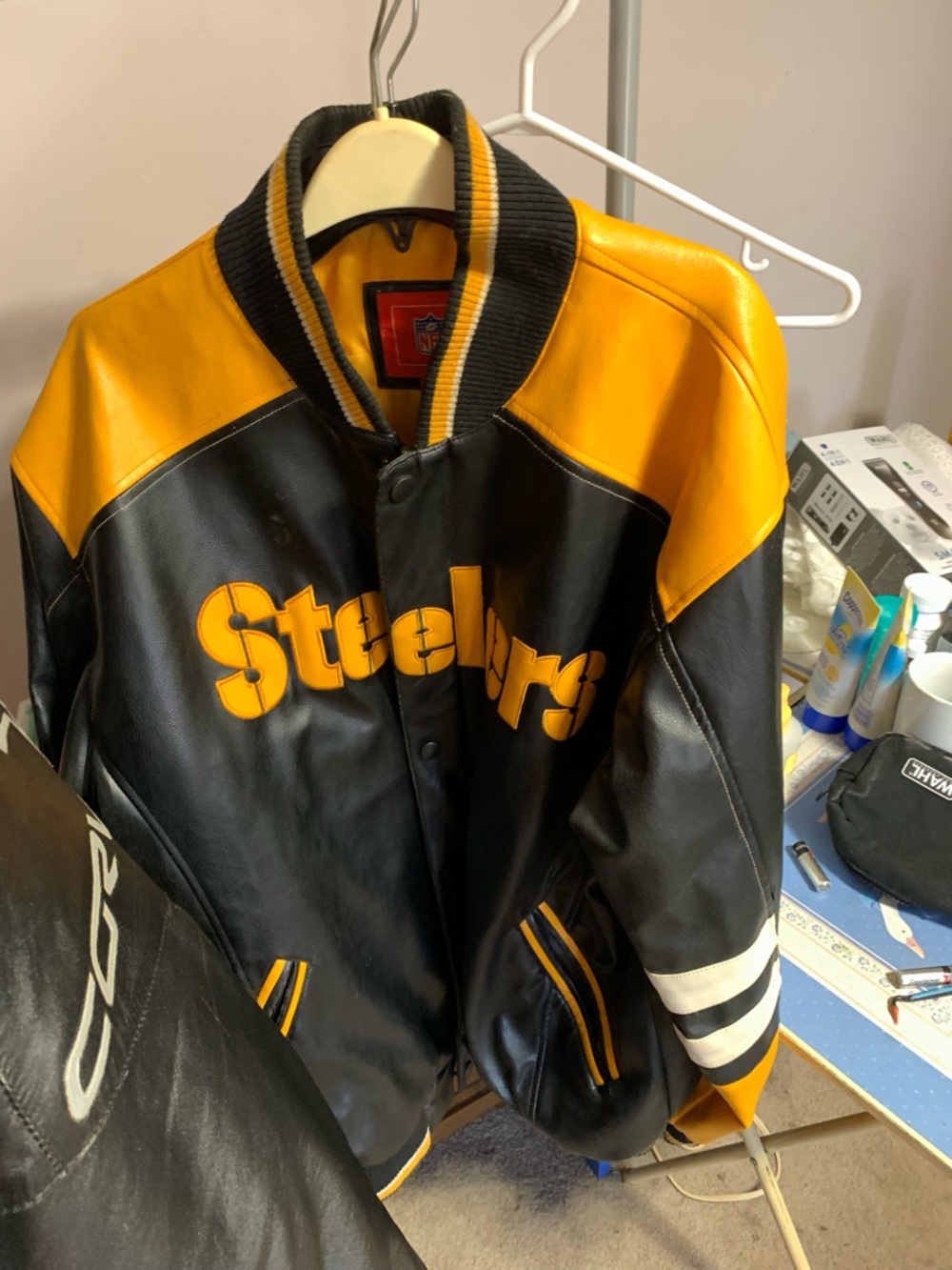 NFL Black and Gold Steelers Leather Varsity Jacket